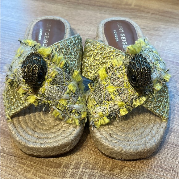 Kurt Geiger Shoes - Kurt Geiger Yellow and Cream Kensington Tweed Slides